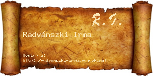 Radvánszki Irma névjegykártya